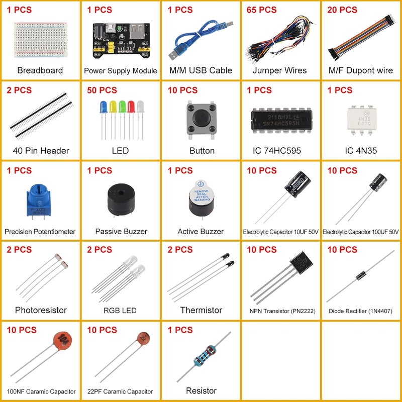 AiTrip NewElectronics Component Fun Kit w/Power Supply Module, Jumper Wire, 830 tie-Points Breadboard, Precision Potentiometer,Resistor Compatible with Arduino, Raspberry Pi, STM32 - Image 3
